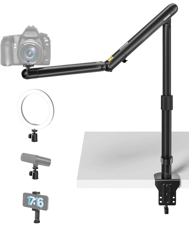 Viozon Overhead Camera Mount, Overhead Phone Stand, Flexible Aluminum Alloy Spring Arm with 360° Ball Head,1/4"&3/8" Interface for DSLR Camera/Rrojector/Microphone/Ring Light/Webcam/Phone