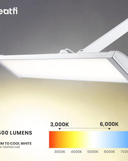 Neatfi Ultra 3,500 Lumen LED Desk Lamp, Color Correlated Temperature, 3 Light Modes, Dimmable, 45W, 26 Inch Wide Metal Shade, 540 SMD LEDs (CCT with Clamp, White)
