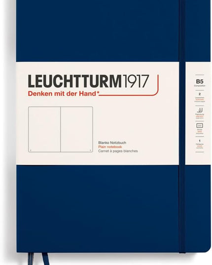 LEUCHTTURM1917 - Notebook Hardcover Composition B5-219 Numbered Pages for Writing and Journaling (Navy, Plain)