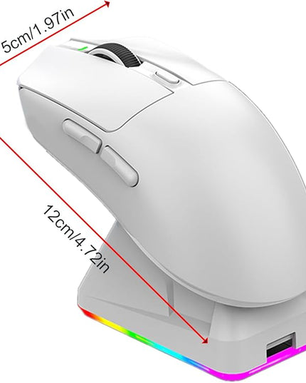 Lightweight Gaming Mouse, RGB Light 3 Mode Connection with 6 Adjustable DPI 800 12000, 7 Customizable Buttons, with Magnetic Charging Base (White)