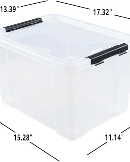 4-Pack 32 L Wheeled Clear Plastic Storage Latch Box, Large Clear Storage Bin with Lid