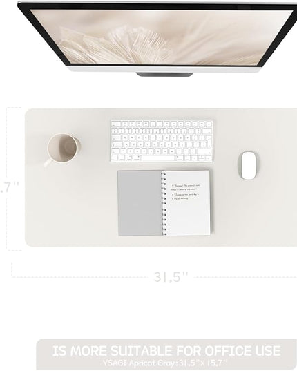 YSAGi Non-Slip Leather Desk Pad, Waterproof Laptop Computer Desk Keyboard Mat, Table Protector Blotter Mat, Large Mouse Pad for Office/Work/Home/Decor(Apricot Gray, 31.5" x 15.7")