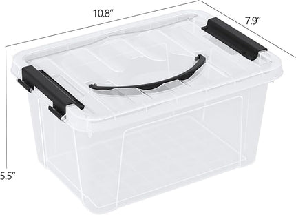 6 Quart Clear Plastic Storage Bins with Handles, Plastic Storage Latch Box with Lid, 12 Packs