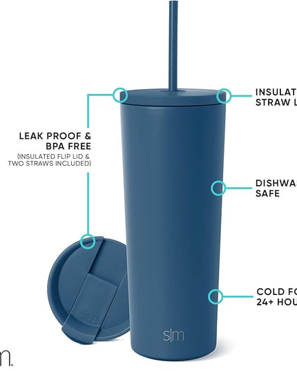 Simple Modern Insulated Tumbler with Lid and Straw | Iced Coffee Cup Reusable Stainless Steel Water Bottle Travel Mug | Gifts for Women Men Her Him | Classic Collection | 24oz | Slumberland