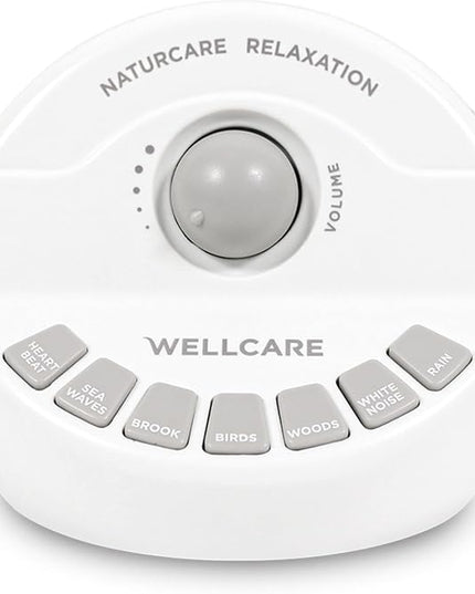 WELLCARE-Naturcare Sound Relaxation, White Noise, 7 Nature Sounds, Sleep Sound Machine, Calm Infants, for Baby, Kids, Adult. Stepless Volume, Timer, Powered by Adapter(Incl.) or Batteries(Not Incl.)
