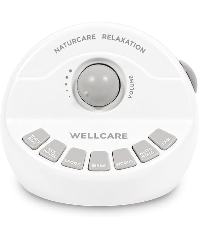 WELLCARE-Naturcare Sound Relaxation, White Noise, 7 Nature Sounds, Sleep Sound Machine, Calm Infants, for Baby, Kids, Adult. Stepless Volume, Timer, Powered by Adapter(Incl.) or Batteries(Not Incl.)