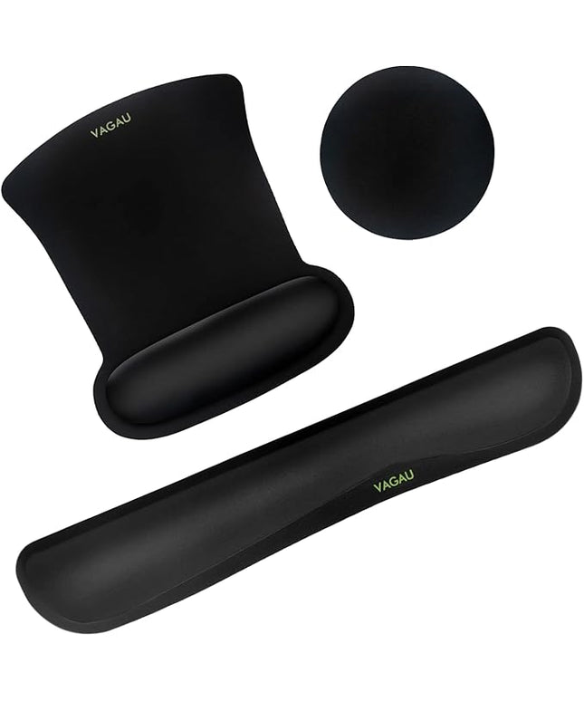 VAGAU Premium Keyboard Wrist Rest and Mouse Pad Wrist Support, Ergonomic Memory Foam Set for Office, Laptop, Mac, Computer and Gaming, Comfortable Typing &Wrist Pain Relief (C-Black)