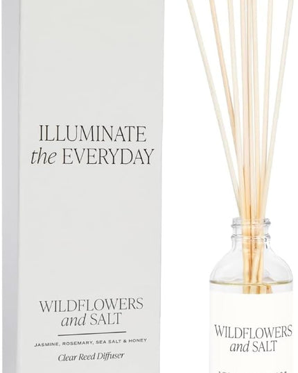 Sweet Water Decor Wildflowers and Salt Reed Diffuser Set - Lemon, Rosemary, and Leafy Green Scented Diffusers - Scent Diffusers for Home, Long Lasting Fragrance, Made in The USA