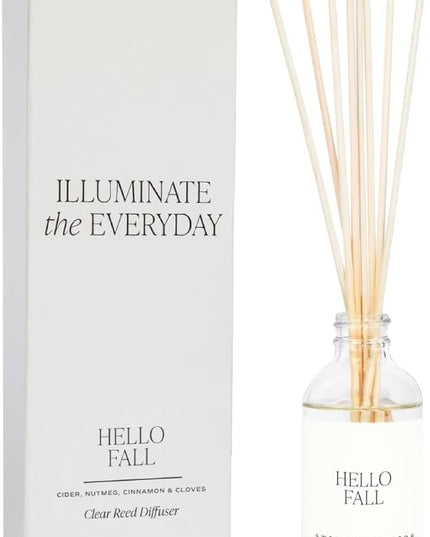 Sweet Water Decor Hello Fall Reed Diffuser Set - Hot Cider, Cinnamon, Cloves, Apple, and Nutmeg Fall Scented Diffuser - Scent Diffusers for Home, Fall Home Long Lasting Fragrance, Made in The USA