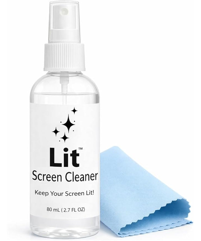 Lit Screen Cleaner Spray Kit (80 mL) + Microfiber Cloth — for Phone, iPad, Tablet, Laptop, Monitor, TV, Camera Lenses & Eyeglasses — Streak-Free, Alcohol-Free & Ammonia-Free, Travel Size