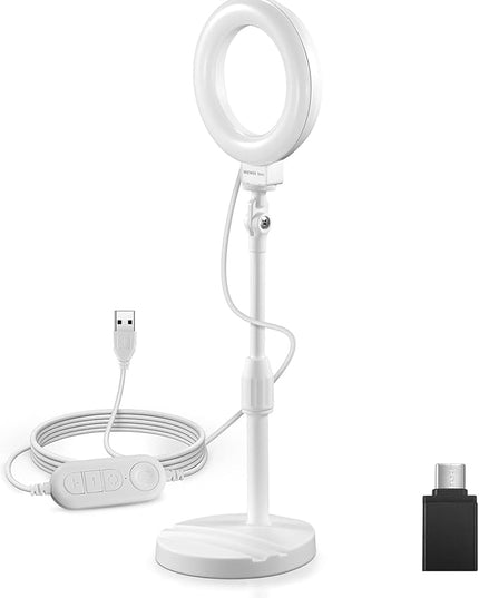 NEEWER BASICS 5"/13cm Desk Ring Light with Stand, 10W LED Selfie Light with Phone Holder Base Compatible with iPhone for Video Recording Laptop Webcam Zoom Video Conference Lighting Makeup, White BR60