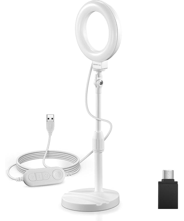 NEEWER BASICS 5"/13cm Desk Ring Light with Stand, 10W LED Selfie Light with Phone Holder Base Compatible with iPhone for Video Recording Laptop Webcam Zoom Video Conference Lighting Makeup, White BR60