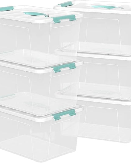 6-Pack Clear Storage Latch Bins, 14 L Plastic Storage Boxes with Lid