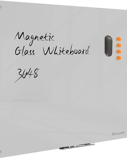 Magnetic Glass Dry Erase Board - White Board 48 x 36 Inch Wall Mounted Glass Whiteboard, Large Frameless Glass White Board for Wall Office, Home & School, Gray