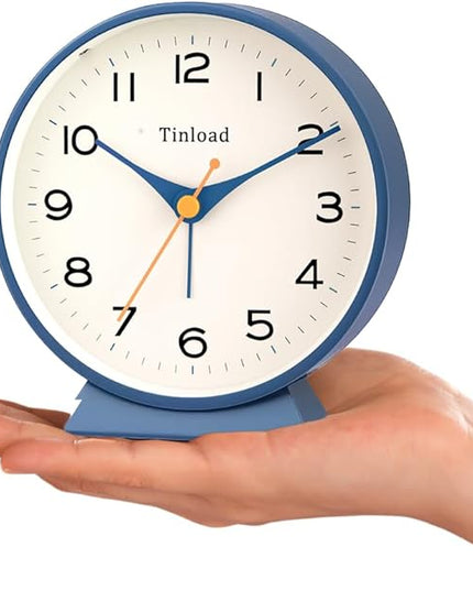 Tinload 4.5" Battery Operated Retro Analog Alarm Clock, Small Silent Bedside Desk Clock,Lighted on Demand, Battery Operated, Snooze, for Living Room, Bedroom, Bedside, Desk(Blue)