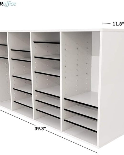 AdirOffice Wooden Adjustable Literature Organizer, 36 Compartment Office Mailbox, or Classroom Literature Organizer, White