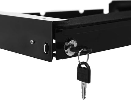 LEYSRIS 17.72" Lx1.8 H Under Desk Storage Drawer with Holes, Locking Design Black Sliding Pull-Out Drawer for Sit Stand Workstation