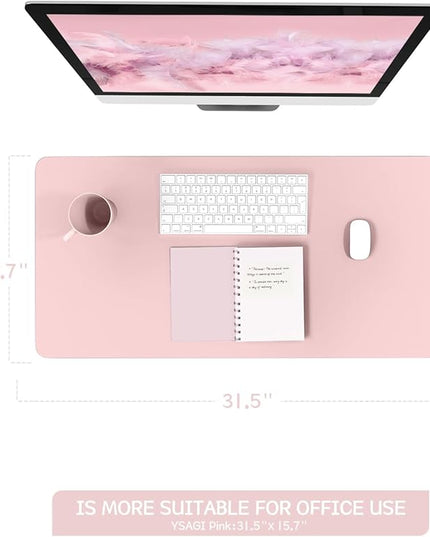 YSAGi Non-Slip Leather Desk Pad Blotter, Waterproof Laptop Computer Desk Keyboard Mat, Table Protector Mat, Large Mouse Pad for Office/Work/Home/Decor(Pink, 31.5" x 15.7")