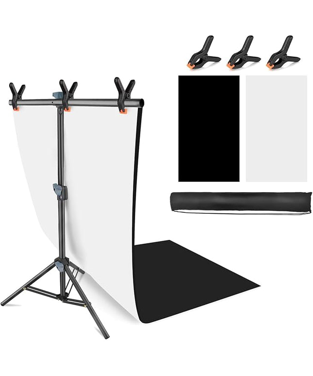 Product Photography Photo Backdrops Stand Kit, Photo Background, 26.8x50in White Black Backdrop Background with 26x29in Small T-Shape Backdrop Stand Tabletop Photo Shoot for Jewelry Cosmetics