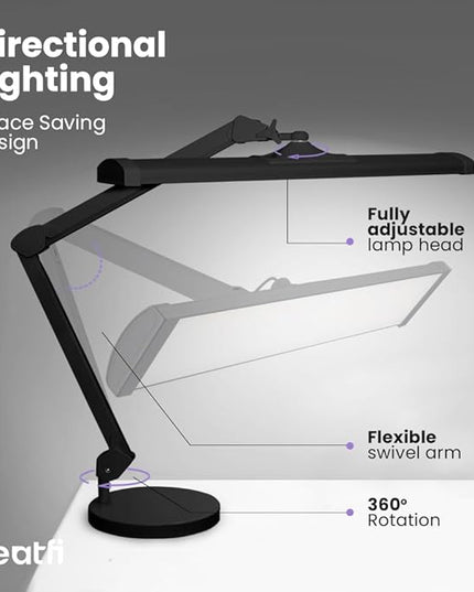 Neatfi Ultra 3,500 Lumen LED Desk Lamp, Color Correlated Temperature, 3 Light Modes, Dimmable, 45W, 26 Inch Wide Metal Shade, 540 SMD LEDs (CCT with Base, Black)