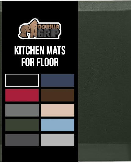 GORILLA GRIP Comfortable Cushioned Kitchen Mats for Floor, Waterproof and Stain Resistant Soft Top, 3/4 Inch Thick Ergonomic Standing Desk Anti Fatigue Mat, Foam Supports Feet, 17x24, Hunter Green