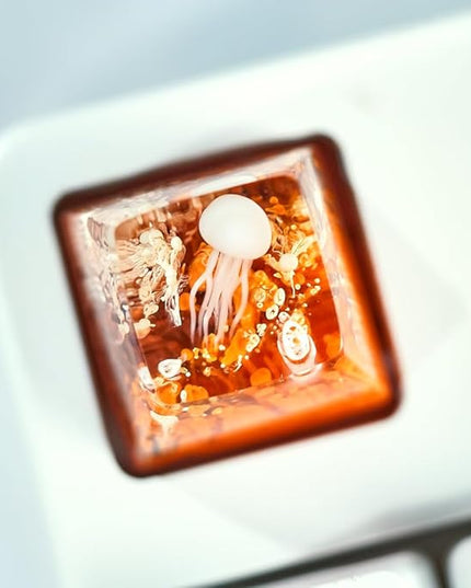 Jellyfish Artisan Keycap Orange and Brown Coral R1 SA Profile Custom Sea Creature Keycaps 1U ESC Handmade Gaming Sea Resin Key Cap Cherry MX Switch Compatible Mechanical Keyboard Jellyfish Lover Gift