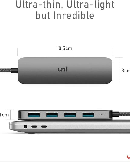 uni USB C to USB Hub Multiport Adapter, Aluminum 4 Ports USB C Splitter for Laptop, Slim Thunderbolt 3/4 Data USB Hub Compatible for MacBook Pro/Air, iPad Pro, Dell, Chromebook | Keyboard, Mouse, HDD