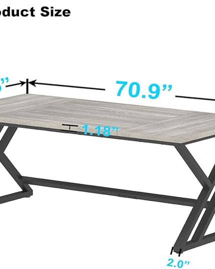 LVB 70.8" Long Office Desk, Modern Large Wood Metal Computer Desk, Industrial Double Workstation Desks for Two People, Rustic PC Executive Work Study Writing Computer Table for Home, Light Grey Oak