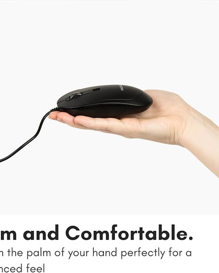 Macally Computer Mouse Wired, Silent USB Mice - Slim & Compact USB for Apple Mac or Windows PC Laptop/Desktop - Designed with Optical Sensor & DPI Switch - Simple - Black