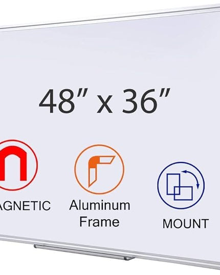 48 x 36 Inches Magnetic Whiteboard for Home Office Collaboration, Classroom Teaching - 4 x 3 ft Anti-Ghosting Dry Erase Board with Aluminum Frame for Brainstorming and Agile Management