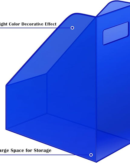 Acrylic Magazine Rack Desk File Holder Organizer for Office Desktop Vertical Magazine Storage Box, 12 x 10 x 5'', Klein Blue