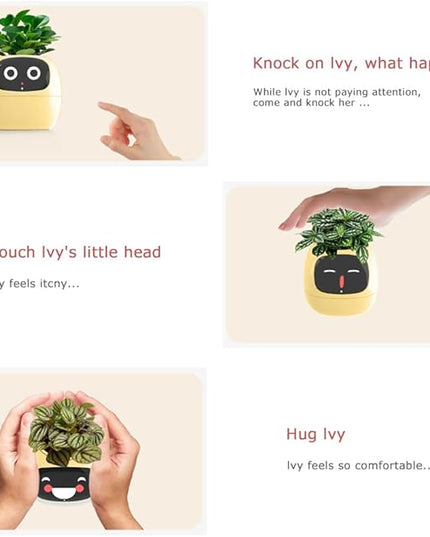 Intelligent flower pot, electronic bud, maintenance plant assistant, fun interactive flower pot, indoor green planting monitoring, LCD screen display, cell phone APP connection (Yellow)