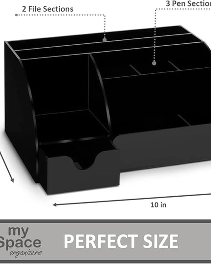 My Space Organizers Black Desk Organizer with 9 Compartments - Desktop Office Supplies and Desk Accessories Organizer