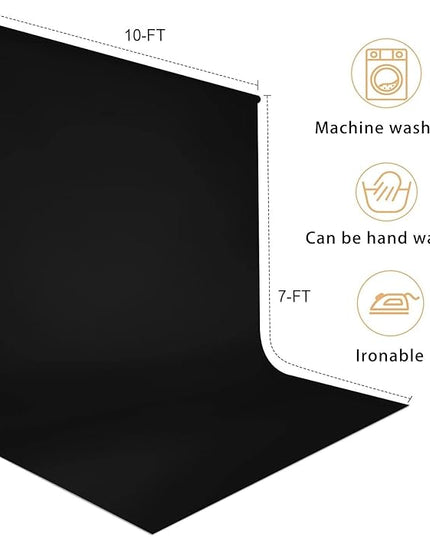 Aimosen 10 x 7 FT Black Backdrop Background for Photography, High Density Polyester Fabric Pure Black Photo Backdrop Curtain Screen Collapsible Seamless for Photoshoot Portraits Party Video Studio