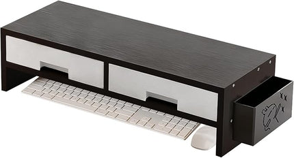 Desk Monitor Stand Riser, Double Drawer Ergonomic Organizer, Computer Desk Riser for Monitors and Accessories, Durable Wood Material, Family Friends Home Offices Indoor Study Bedroom Room Workstation