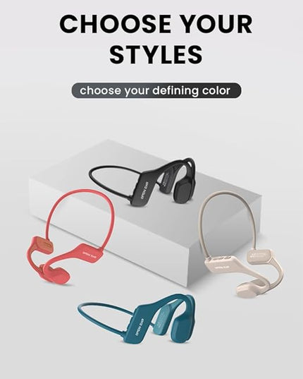 Bone Conduction Headphones, Open Ear Wireless Headphones with Microphone, Bluetooth 5.3, 6 Hours of Use Time, IPX5 and Sweat Resistant Sports Headphones for Outdoor, Workout, Cycling (Beige)