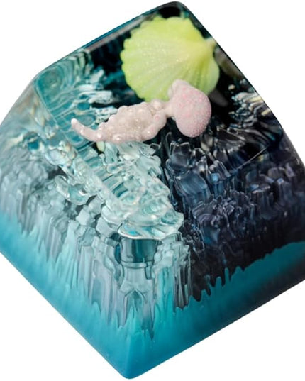 Jellyfish Artisan Keycap Black Blue Coral R1 SA Profile Custom Sea Creature Keycaps 1U ESC Handmade Gaming Sea Resin Key cap Cherry MX Switch Compatible Mechanical Keyboard Jellyfish Lover Gift