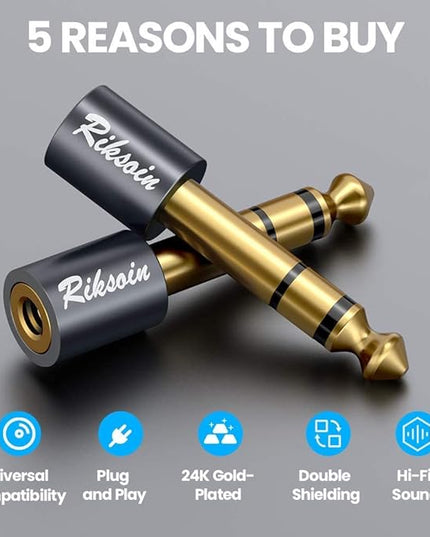 RIKSOIN Headphone Adapter, 2-Pack 6.35mm (1/4 Inch) Male to 3.5mm (1/8 Inch) Female Stereo Audio Adapter [Gold Plated, Hi-Fi Sound] for Amp Adapter, Guitar, Digital Piano, Microphones, Speaker