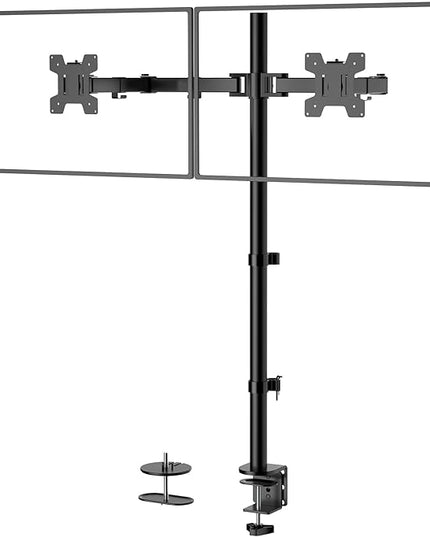 WALI Extra Tall Dual LCD Monitor Fully Adjustable Desk Mount Fits 2 Screens up to 27 inch, 22 lbs. Weight Capacity per Arm (M002XL), Black