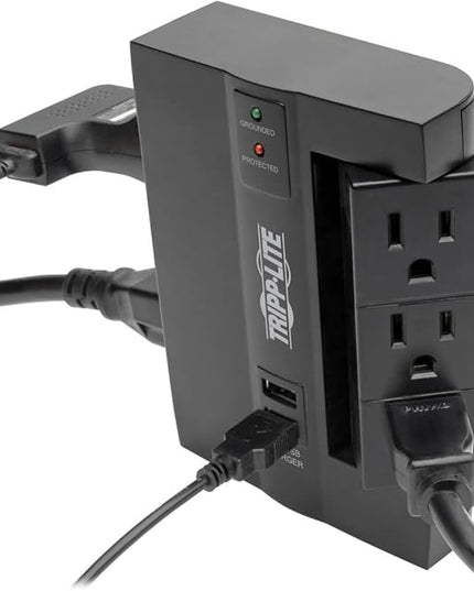 TRIPP LITE 6 Outlet Surge Protector Power Strip, 3 Rotatable Outlets, Wall Tap/Direct Plug in, 1200 Joules, 2 USB Charging Ports, Limited Warranty & $20, 000 Insurance (SWIVEL6USB), Black
