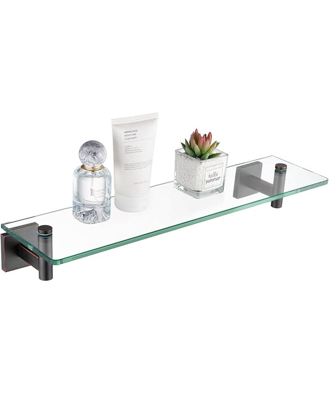 KOKOSIRI Wall Shelves Bathroom Hardware Glass Floating Shelf 20-Inch for Bedroom, Living Room, Kitchen, Hanging Rack Oil Rubbed Bronze B1105ORB-L20