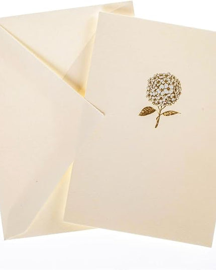 Graphique Hydrangea La Petite Presse Boxed Notecards - 10 Embellished Gold Foil Blank Cards with Matching Envelopes and Storage Box, 3.25" x 4.75" (L1346CB)