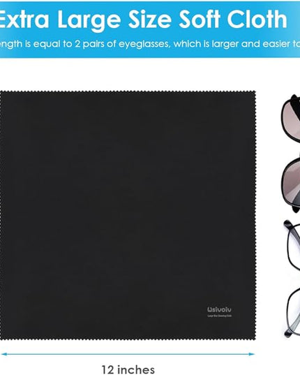 Wsivoiv 6PCS Large Eyeglass Cleaning Cloths, 12 x12 inches Glasses Cleaner, Individually Wrapped, Premium Microfiber Cleaning Cloth for Glasses, TV, Laptop Screens and Lens, Easier to Grip and Use