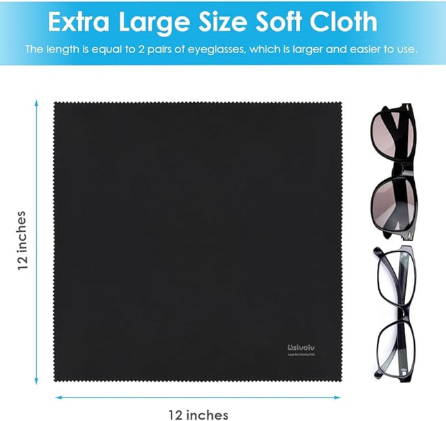 Wsivoiv 6PCS Large Eyeglass Cleaning Cloths, 12 x12 inches Glasses Cleaner, Individually Wrapped, Premium Microfiber Cleaning Cloth for Glasses, TV, Laptop Screens and Lens, Easier to Grip and Use