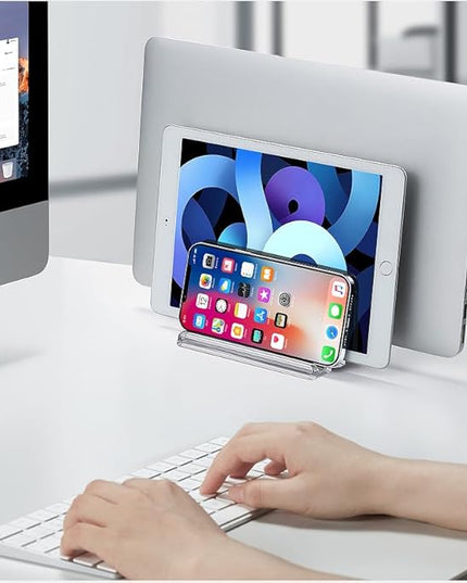 3-Slot Vertical Laptop Stand Laptop Holder for Desk Made of Premium Acrylic to Space-Saving for All Laptop/MacBook/Tablet/Phone (Transparent)