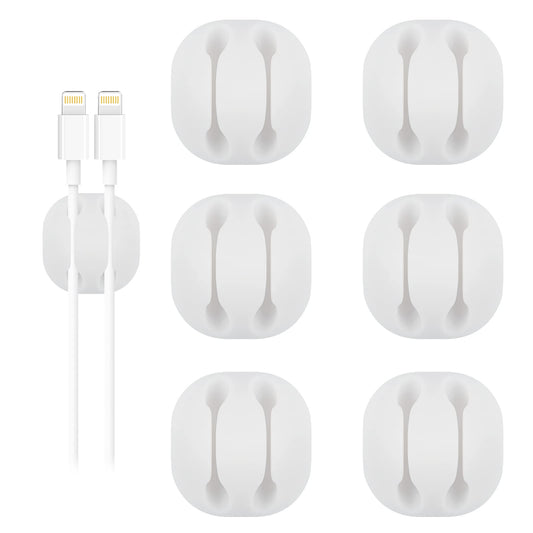 Shintop 6pcs White Double Cable Clips for Organizing Phone Charger
