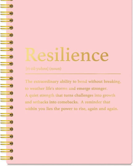 XQLZY Resilience Definition Pink Gold Spiral Notebook, Motivational Gifts for Lady Coworker, Resignation Retirement Promotion Gifts for Woman Coworker Boss Friend, Thank You Present for Office