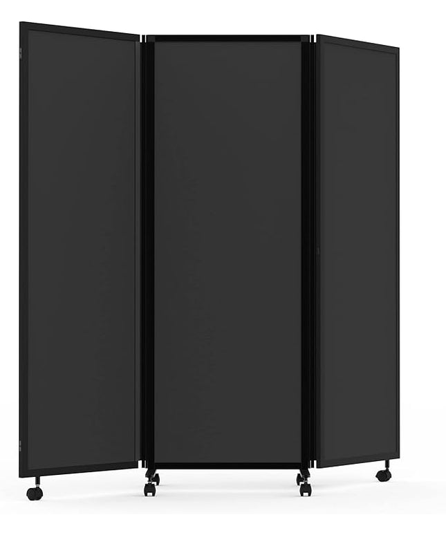 Stand Up Desk Store ReFocus Three-Panel Trifold Acoustic Fabric Room Divider Partition Privacy Screen (Anthracite Gray PET, 71” x 65")