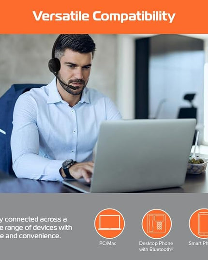 Spracht Wireless Bluetooth Headset with DSP Noise Cancellation | Combo USB/BT | USB Headphone with 12 Hr Talk Time | Mic Compatible with Softphones, Smartphones and Desktop Phones (HS-2060)