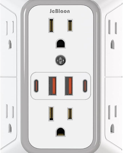 JcBlaon Outlet Extender Surge Protector - 6 Outlet Splitter with 4 USB Ports (2 USB C), Multiple Plug Expander Wall Charger, 3 Sided Multi Plug Wall Adapter Power Strip for Home Office Kitchen Travel